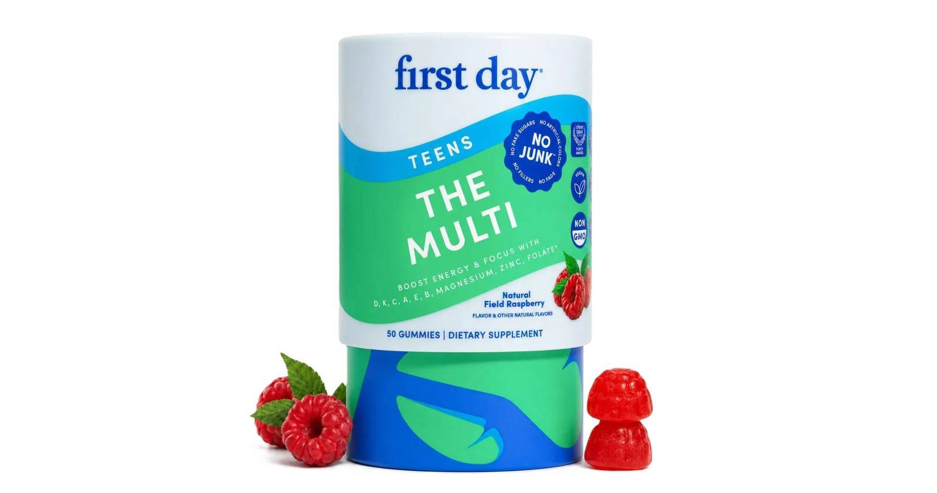 First Day Teens Daily Multivitamin Gummies for Ages 13-17 with Folate, Vitamin A, C, D3, K2, B1, B9, and B12 - 50ct