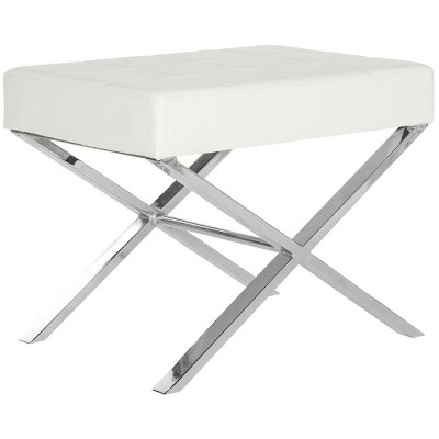 Sienna Ottoman - White/Chrome - Safavieh