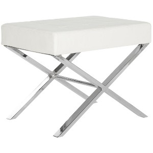 Sienna Ottoman - White/Chrome - Safavieh - 1 of 2