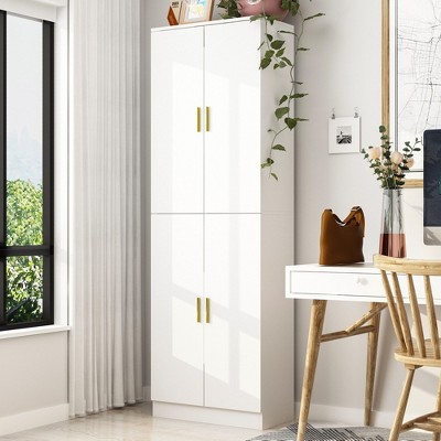 FUFU&GAGA Pure White Storage Cabinet Single Row 4 Doors 6 Shelf Space Shelves Adjustable
