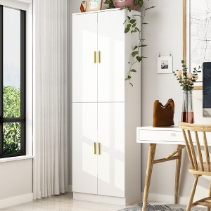 FUFU&GAGA Pure White Storage Cabinet Single Row 4 Doors 6 Shelf Space Shelves Adjustable - 1 of 4