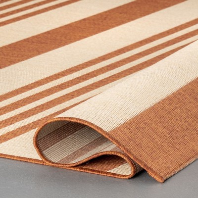 Terracotta Stripe Square Synthetic 64" Easy-Care Outdoor Rug