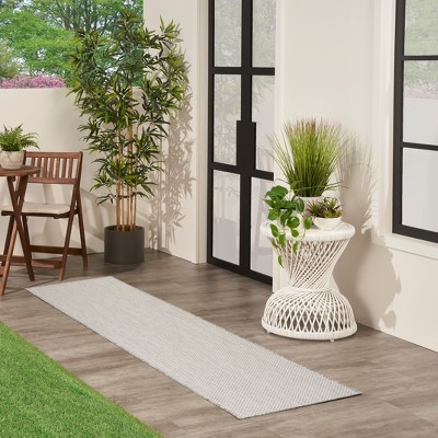 Courtyard Ivory Silver Geometric Flat Woven Indoor/Outdoor Rug
