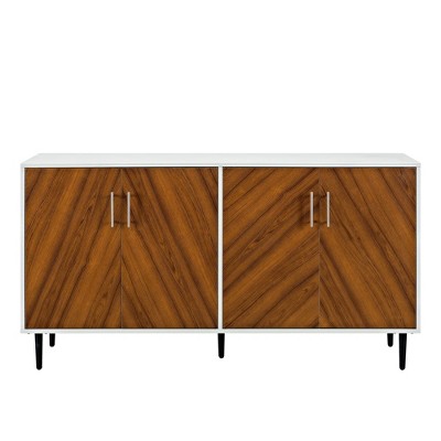 NicBex Modern 58"W Sideboard Cabinet with 4 Doors Kitchen Buffet Cabinet with Metal Legs,White+Brown