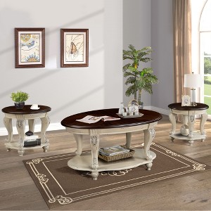 NicBex  2-Tier Solid Wood Coffee Table with Open Storage Shelf,Retro Oval Tea Table,Center Table for Living Room - 1 of 4