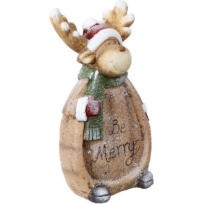 Sunnydaze Indoor Rustic Merry Reindeer Pre-Lit Holiday Decoration for Table, Fireplace Mantle, or Shelf - 15.5"