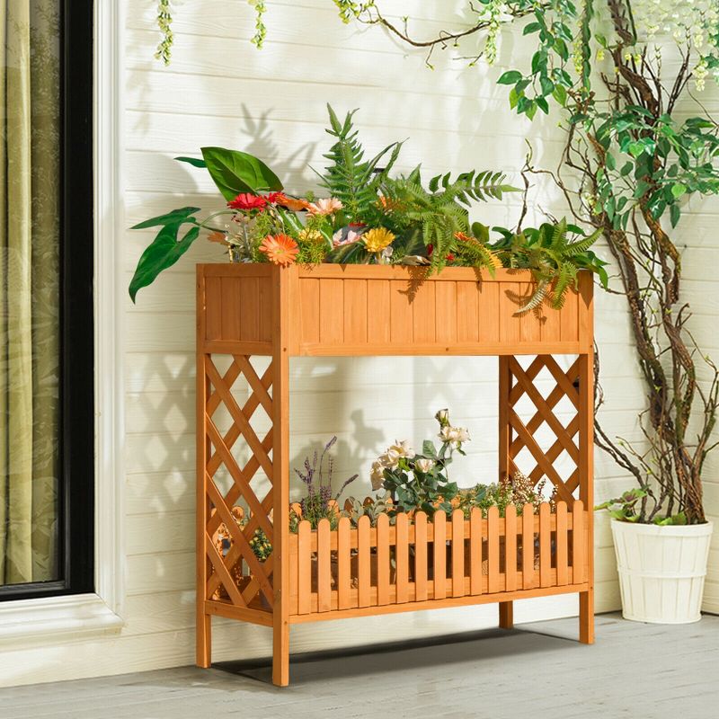Costway 2-Tier Raised Garden Bed Elevated Wood Planter Box for Vegetable Flower Herb, 3 of 11