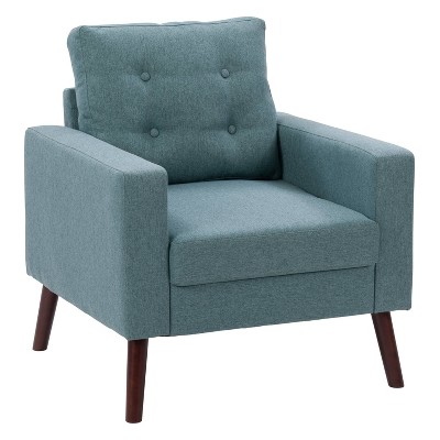 Elwood Modern Green Twill Tufted Accent Chair with Wood Legs