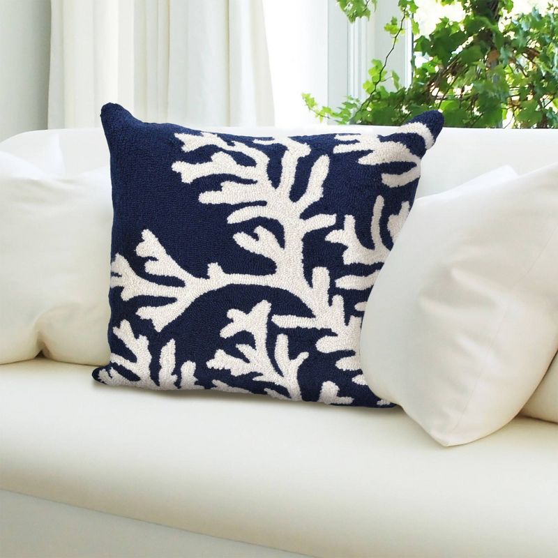 18&#34;x18&#34; Front Porch Coral Print Indoor/Outdoor Square Throw Pillow Navy - Liora Manne, 3 of 7