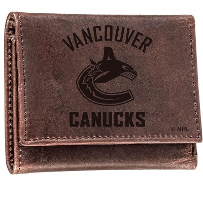 Evergreen NHL Vancouver Canucks Brown Leather Trifold Wallet Officially Licensed with Gift Box