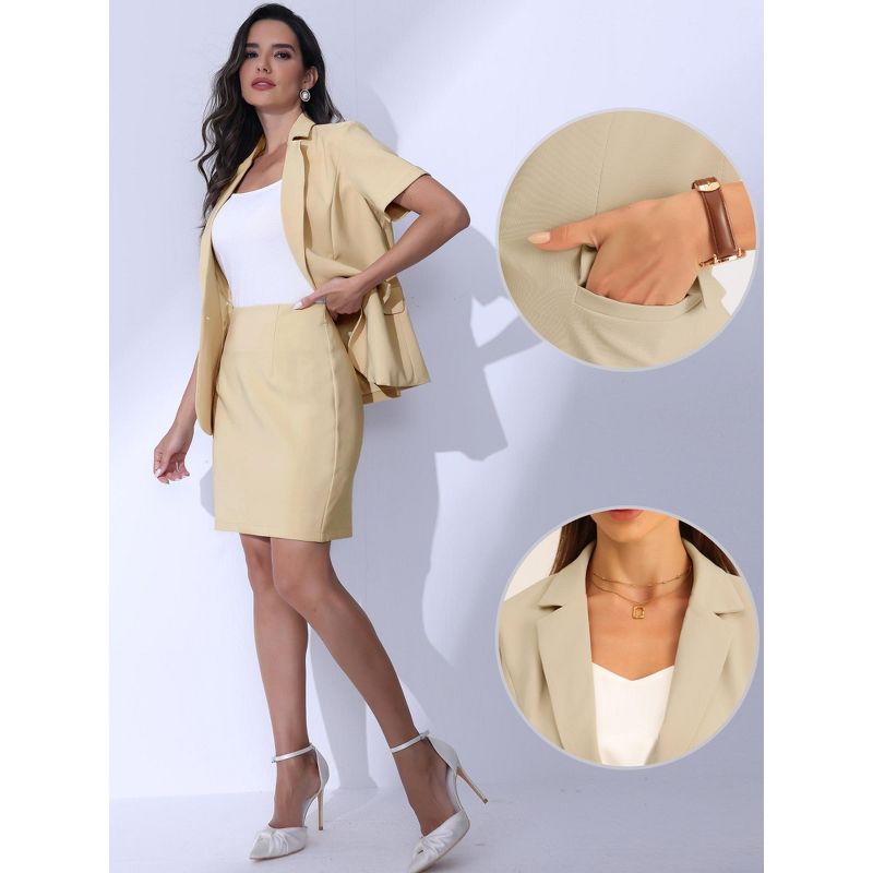 Allegra K Women's Blazer Work Pencil Skirt 2 Piece Outfits Suit Sets, 2 of 6