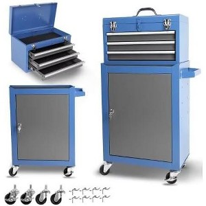 Detachable 3-Drawer Rolling Tool Organizer - Blue Gray, Heavy-Duty, for Garage/Workshop/Factory - 1 of 4
