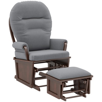 Image of HOMCOM Nursery Glider Rocking Chair with Ottoman, Thick Padded Cushion Seating and Wood Base, Dark Gray