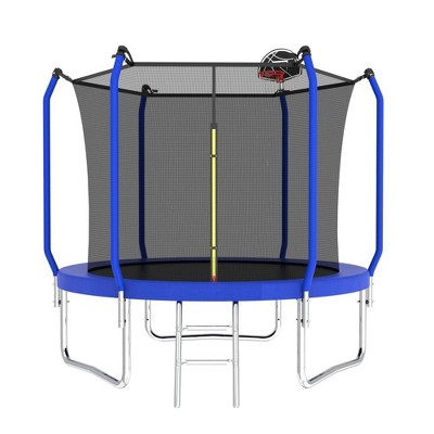 Jump Into Fun Trampoline Outdoor With UV-Resistant Jumping Mat,6 High Safety Fence Poles ,Basketball,Ladder For Kids Recreational Trampoline