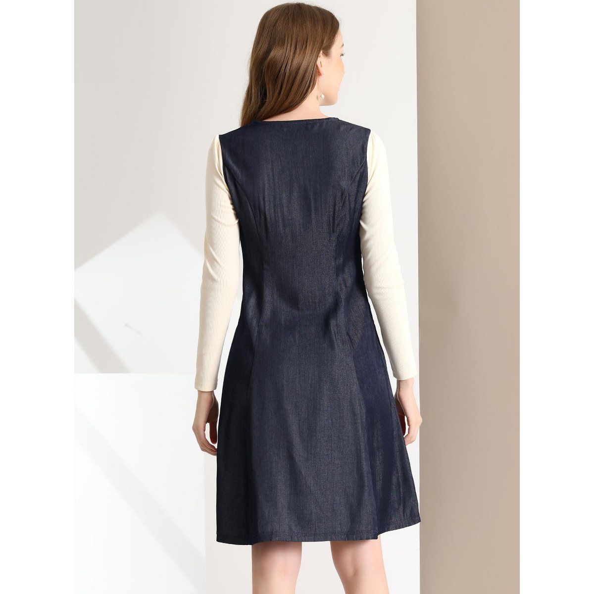 Женские платья INSPIRE CHIC Women's Chambray Contrast Collar Long Sleeve Denim Dresses X-Small Blue — фото 5