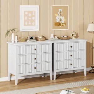 3 Drawers Dresser, Wide Wood Chest of Drawers, Modern Storage Dresser Chest of Drawers Organizer with Metal Legs and Anti-Tipping Device - 1 of 4