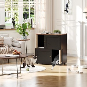COZONY Double Layer Wooden Cat Litter Box Enclosure with Hidden Door and Scratching Post - 1 of 1