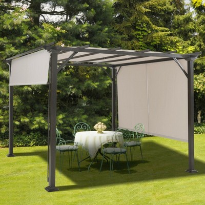 Beige 10' x 10' Metal Frame Patio Gazebo with Retractable Canopy