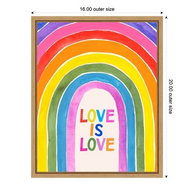 Love Loudly IV Rainbow Typography Canvas Art with Natural Maple Frame