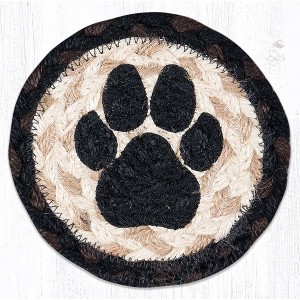Earth Rugs Dog Paw Print Coaster – 5"x5" Natural Jute Braided Round Rustic Drink Mat for Pet Lovers & Farmhouse Decor - 1 of 3