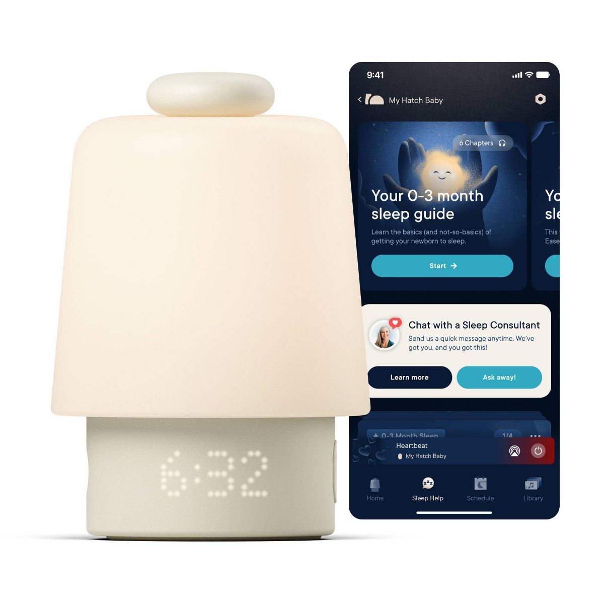 Hatch Baby Sleep Support, Sound Machine, Night Light, Sleep Trainer, Routine Builder - Putty