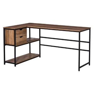 Aghana Digitals L-Shaped Industrial Office Desk with 2 Drawers, 2 Storage Shelves, Steel Frame & - 1 of 4