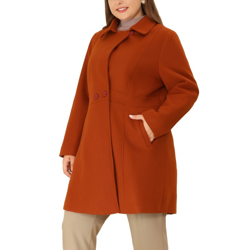 Agnes Orinda Women's Plus Size Notched Lapel Single Breasted Winter Long Pea Coat, 2 of 6