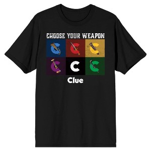 Clue Choose Your Weapon Grid Adult Black Crew Neck Short Sleeve T-shirt - 1 of 4
