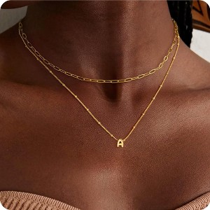 Turandoss 2PCS Dainty Gold Initial Necklaces for Women Trendy, Layered Bubble Pendent Necklace, Gold Jewelry for Women, Birthday Gifts for Her - 1 of 4