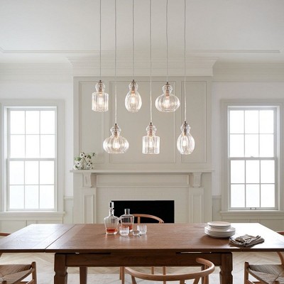 Brushed Nickel 6-Light Linear Chandelier with Clear Glass Shades