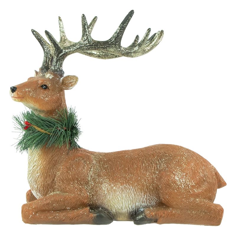 Northlight 10" Glittered Brown Kneeling Deer Christmas Decoration, 1 of 8