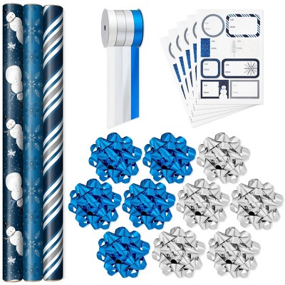 Hallmark Wintry Blue Assorted Flat Wrapping Paper with Gift Tags, 12 Sheets