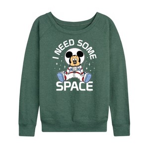 Women's - Disney - Mickey I Need Some Space Lightweight French Terry Wide Neck Long Sleeve Shirt - 1 of 4