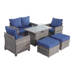 Decksplore 6-Piece Outdoor Patio Furniture Set with Fireplace Table All-Weather  Conversation Set for Porch, Balcony, Garden, Deck or Backyard - 1 of 4