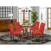 Round Dining Table Set for 4 - 42 Inch Pedestal Table & Firebrick Chairs - Seaside Serenity - 2 of 4