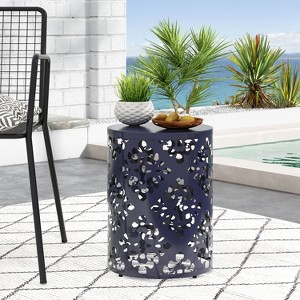 CAVINAS Outdoor Patio End Table, Decorative Garden Stool for Indoor Outdoor Heavy Duty Metal Frame Accent Table Modern End Table, Black - 1 of 4