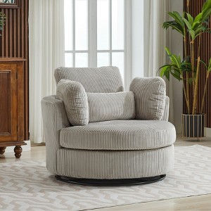 Hrinhom Swivel Barrel Chair,42" W Oversized Corduroy Sofa Chair with Metal Base - 1 of 4