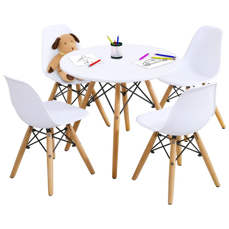 Tangkula Children Table & 4 Chairs Set Solid Construction 5 PCS Dining Table Toddler, 3 of 9