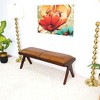 TiramisuBest Mid Century Modern Tan Leather Bench - Brown, Tan Genuine Leather, Solid Wood Entryway Bench, 16.1L x 47.5W - 3 of 4