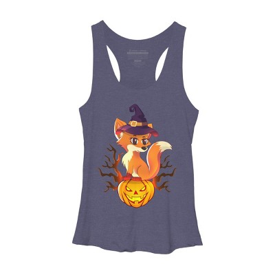 Women's Design By Humans Cute Witch Fox With Jack O Lantern Halloween Shirt By thebeardstudio Racerback Tank Top