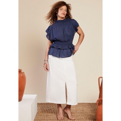 June + Vie by Roaman's Women's Plus Size Mockneck Ruffle Blouse