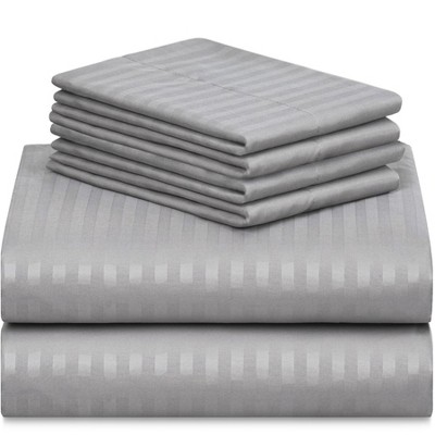 LuxClub King Size Light Gray Striped Microfiber Sheet Set