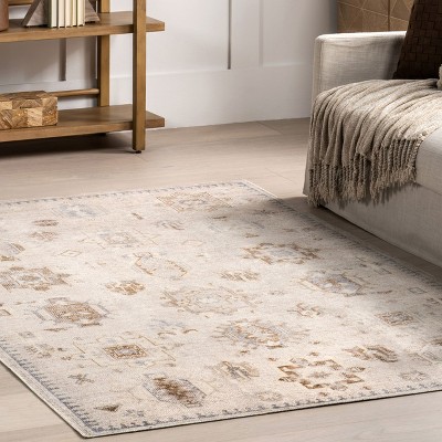 EasyCare 18" Square Beige Synthetic Stain-Resistant Accent Rug