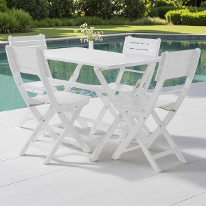 5-Piece Outdoor Acacia Wood Folding Dining Set with Folding Table and 4 Folding Chair - 1 of 4