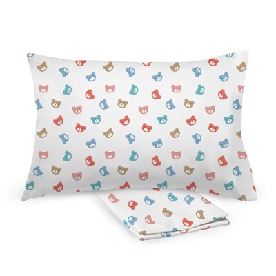BreathableBaby Cotton Percale Pillowcase, For 13" x 18"/33 x 46 cm Toddler Pillow, Bears (2-Pack)