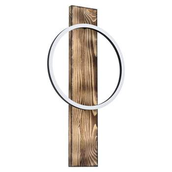 Boyal Integrated LED Wall Sconce Brushed Pine Wood Finish with Black Structured Shade - EGLO
