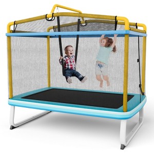 Costway 3-in-1 6FT Rectangle Kids Trampoline W/Swing Horizontal Bar & Safety Net Outdoor Yellow - 1 of 4