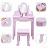 Girls Vanity Table and Chair Set, Kids Makeup Dressing Table with Lights Wood Makeup Playset, Kids Vanity Set with Mirror Drawer - 3 of 4