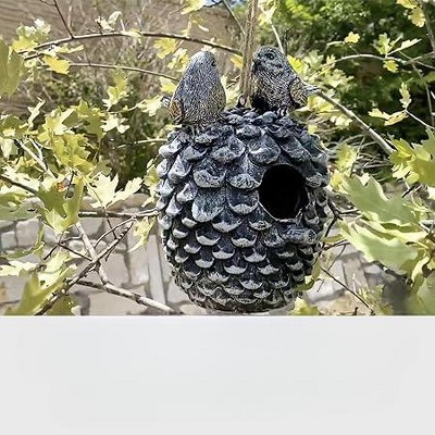 Hand-Painted Polyresin Birdhouse with Butterfly and Flowers Design