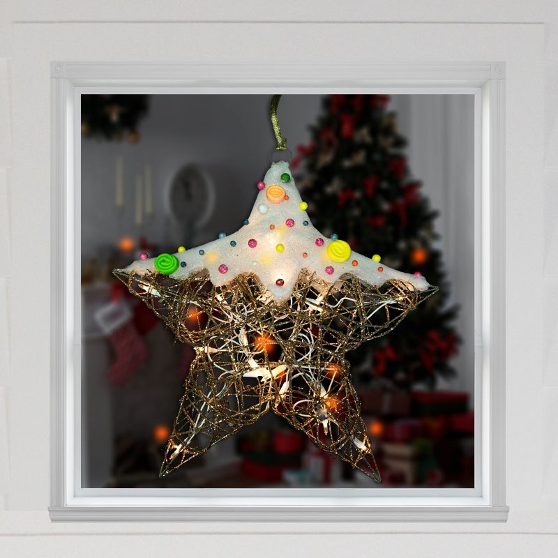 Northlight 17" Lighted Champagne Gold Candy Covered Star Christmas Window Decoration, 2 of 8